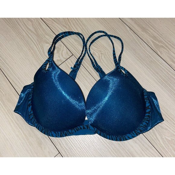 Jezebel 24750 Shiny Lightly Padded Bra Underwire Womens 34B Teal Green - Picture 2 of 6